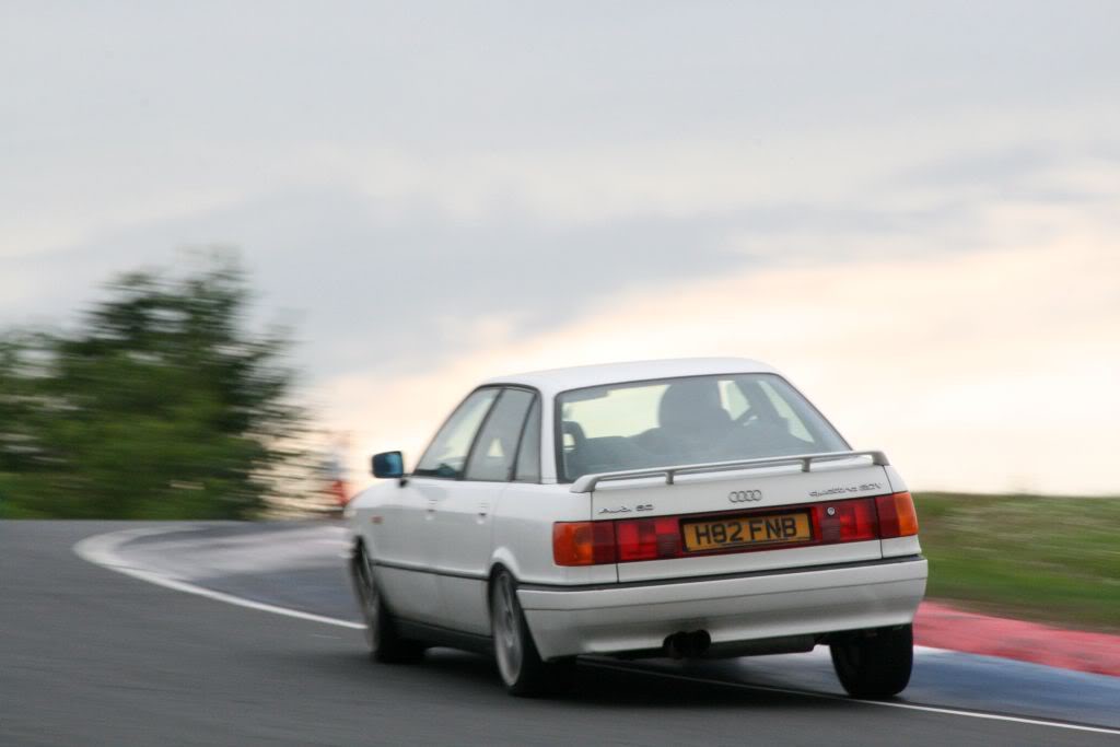 90 quattro 20v sport
playing at knockhill, just before big understeer then brown trousers oversteer to spin moment.