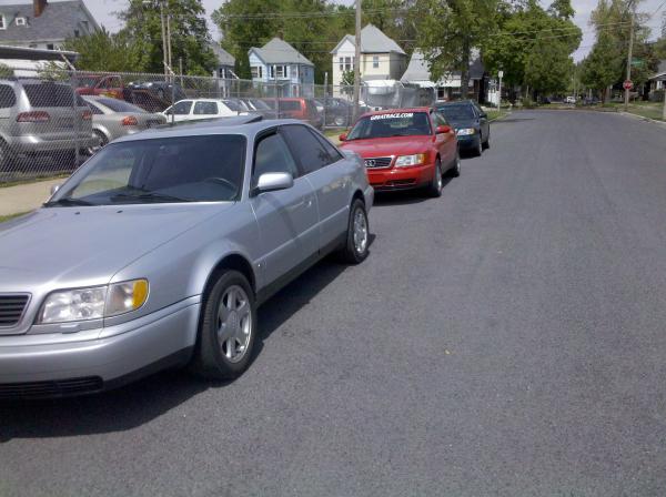 Silver S6 is a co-worker's, red S6 is my dad's (control unit upgrade, running 25 psi of boost, [approx. 1.7 bar], about 280 HP), and the green is a co-worker's A6.